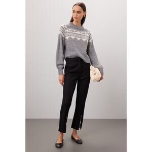 MARISSA WEBB Gray Geometric Knit Wool Blend Crewneck Nordic Sweater size Medium